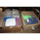 Two boxes of various plastic Tupperware and storag