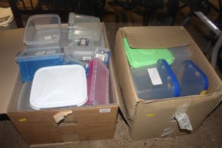 Two boxes of various plastic Tupperware and storag