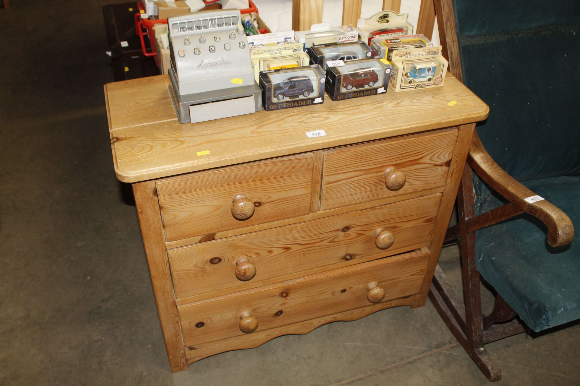 A stripped pine chest fitted two short over two lo