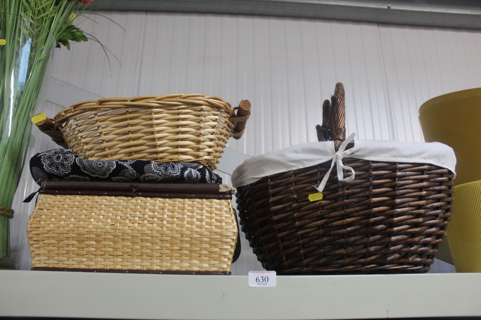 A sewing basket and quantity of basket ware