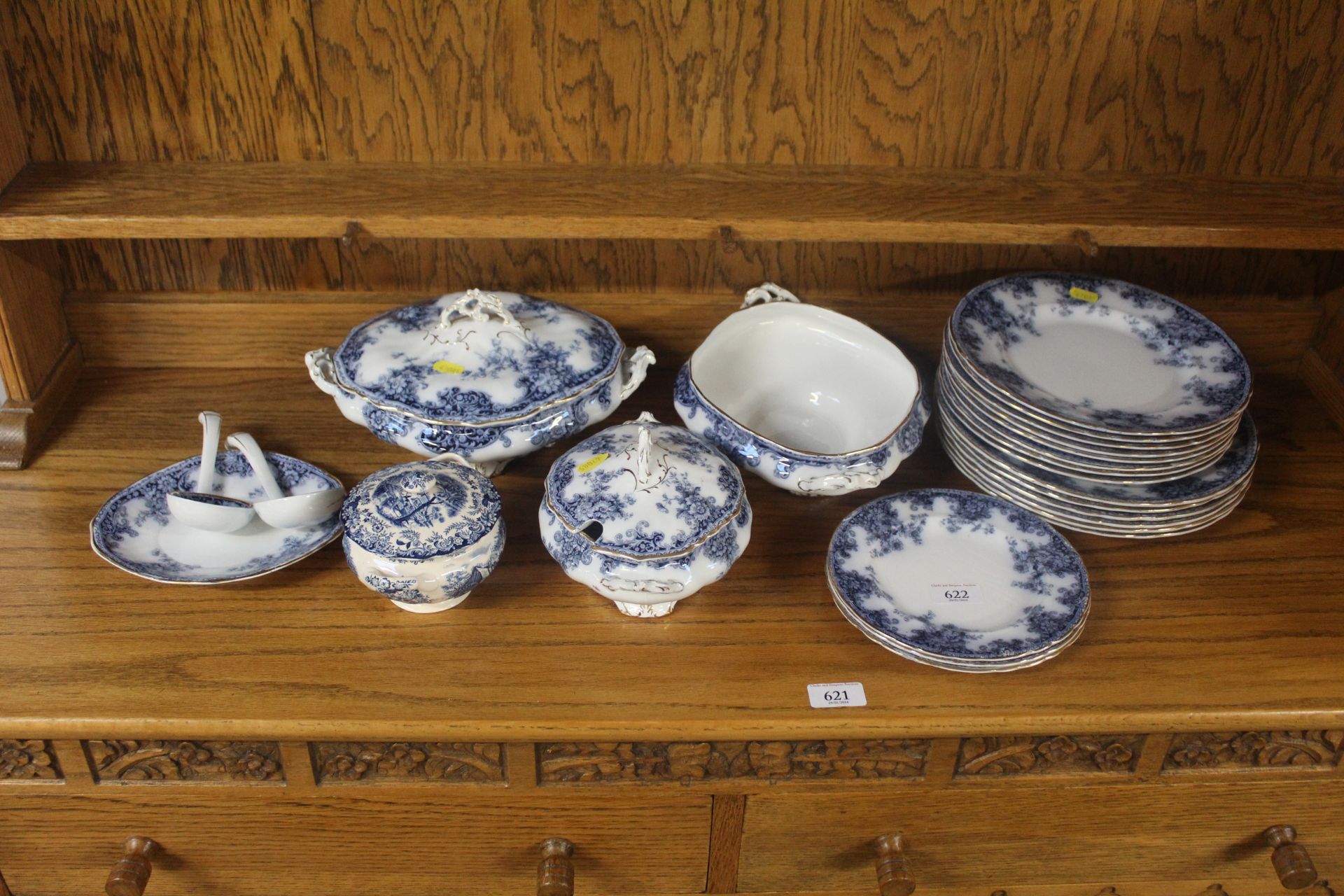 A collection of Victorian blue and white decorated