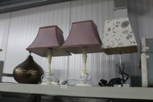 A pair of table lamps with shades and two other la