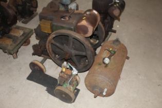 Ruston Hornsby 3HP engine on trolley base with compressor and tank for restoration