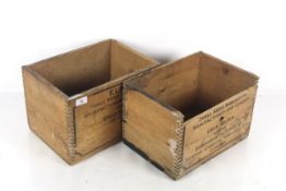 Two wooden ammunition boxes, one by Ely