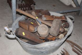 A galvanised bath and contents of various wood wor