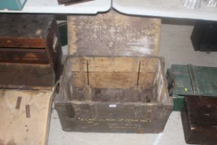 A wooden ammunition crate