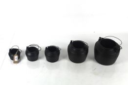 Five early Kenrick glue pots, 2 pint, 1 pint, 3/8th pint, 5/16th pint and ¼ pint