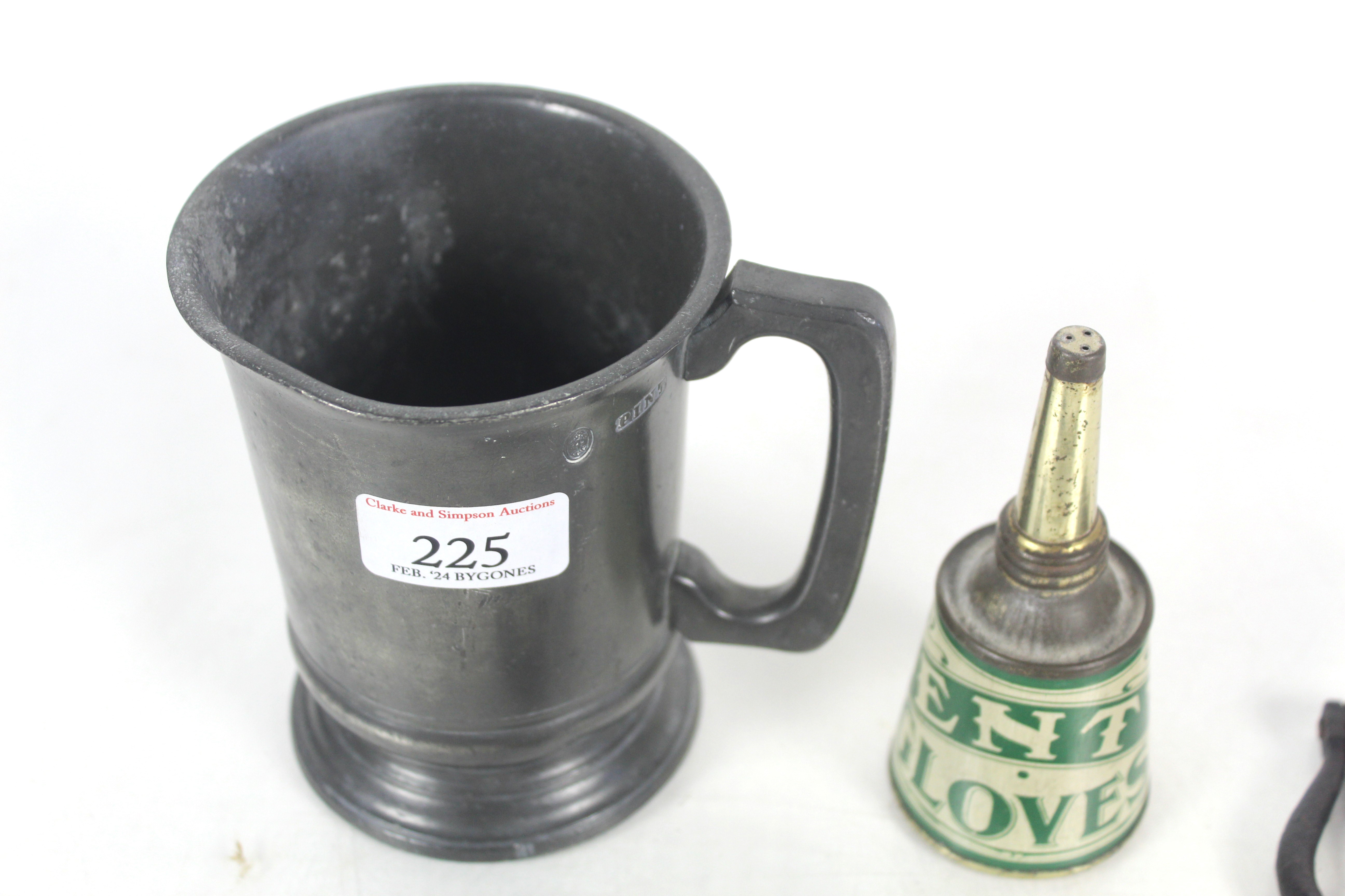 A small collection of antique metal ware including a pewter tankard, 18th Century steel pocket multi - Bild 2 aus 5