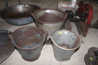 Three old galvanised pails