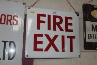 An enamel "Fire Exit" sign, approx. 14" x 12"