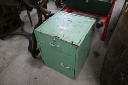 A green metal cabinet
