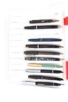 Ten various fountain pens in box to include Conway Stewart 388, Parko pen, De La Rue pen etc.