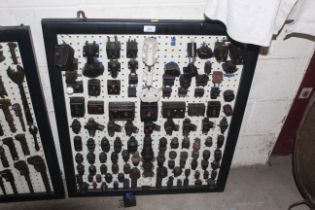 A board of Bakelite electrical switches and connectors, approx. 100