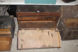 A large carpenters tool box with two internal tray