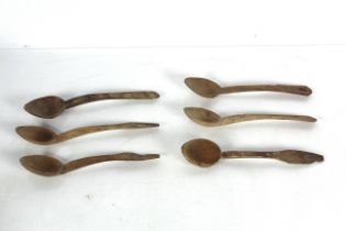 A set of six antique wooden kitchen spoons