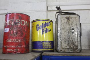 A small Valor paraffin can, Thelson oil tin and a