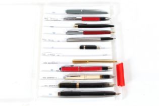 A box containing eleven various pens including Pentel, Osmaroid, Wyven etc.