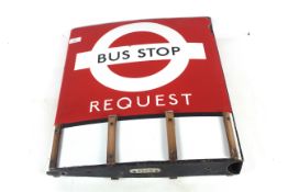 A double sided enamel Bus Stop "Request" sign, app