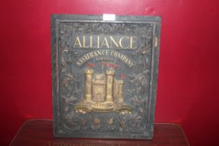 An Alliance Insurance advertising sign approx. 16 ¾" x 14"