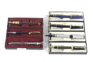 Seven various unbranded fountain pens in boxes