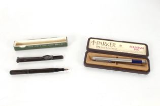 A Parker fountain pen in case and a Swan fountain