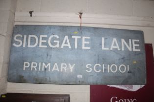 A "Sidegate Lane Primary School" metal sign, appro
