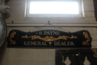 A wooden cart headboard for "R. Payne General Deal