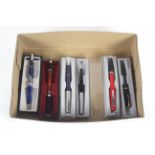 A box containing four various Parker pens and two