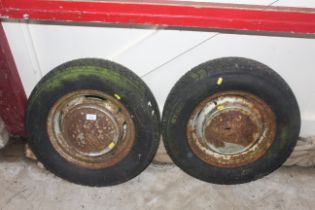 A pair of Ford Anglia 105E wheels and tyres AF