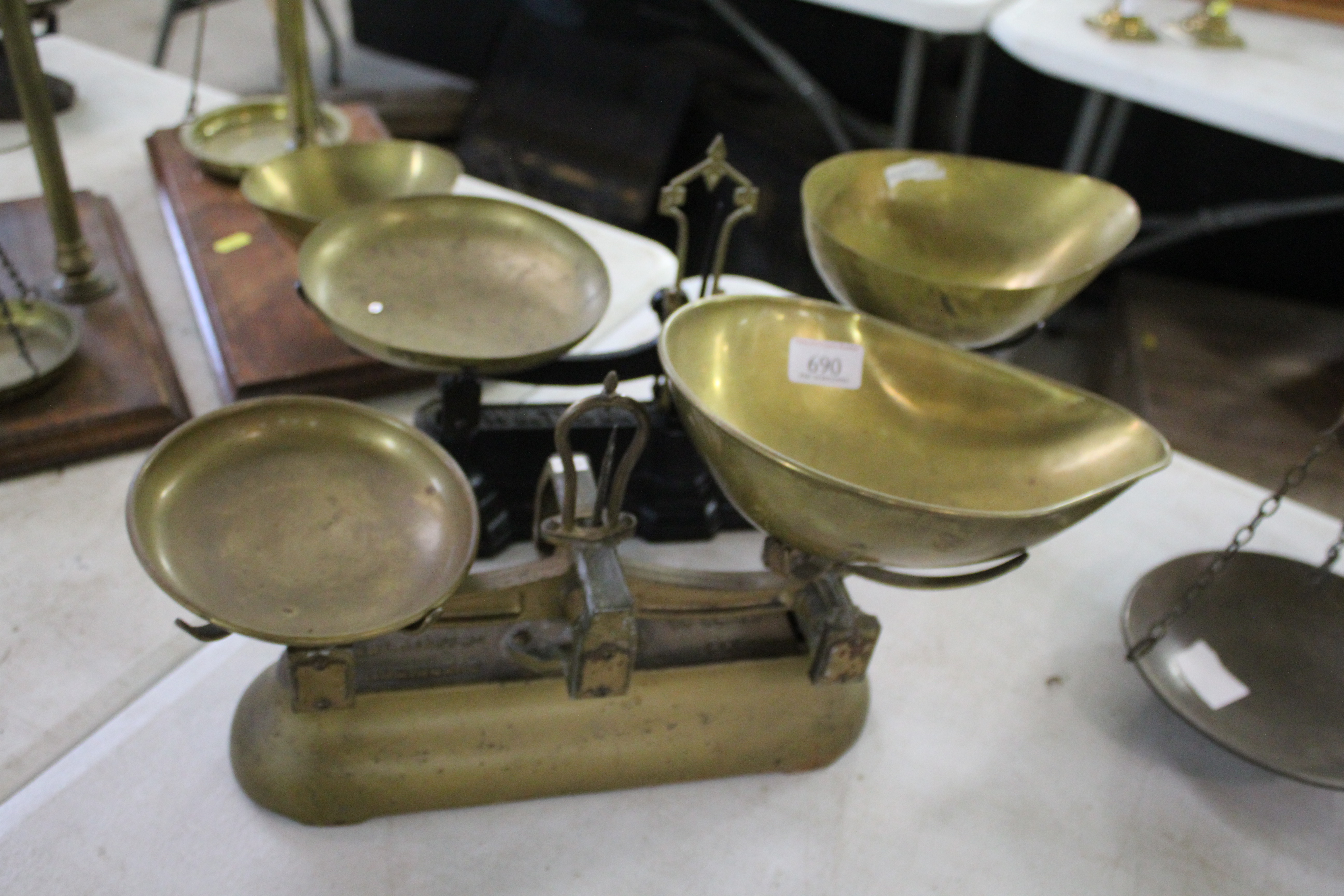 Two sets of W & T Avery domestic scales with brass