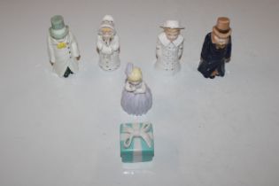 Five Royal Worcester candle snuffers, "Boy with Bo