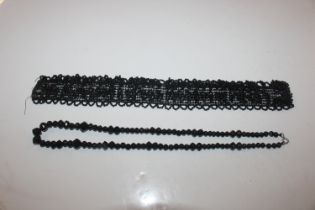 An early Georgian jet bead work collar and a jet and bog oak necklace