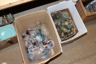 Two boxes of various table glassware and vintage g