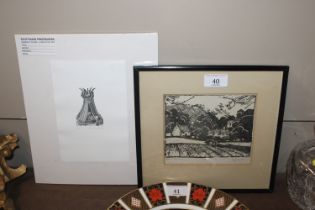 A pencil signed woodblock print 'Near Surrey' and Jane Lydvury pencil signed wood engraving 'The