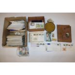 A Masonic case and two boxes containing First Day covers; various ephemera; wax seal etc