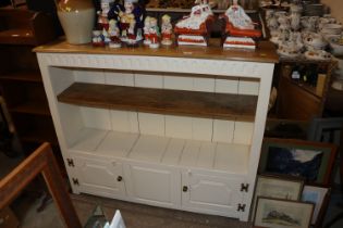 A part painted oak bookcase fitted single shelf an