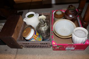 Two crates of various china including mixing bowls