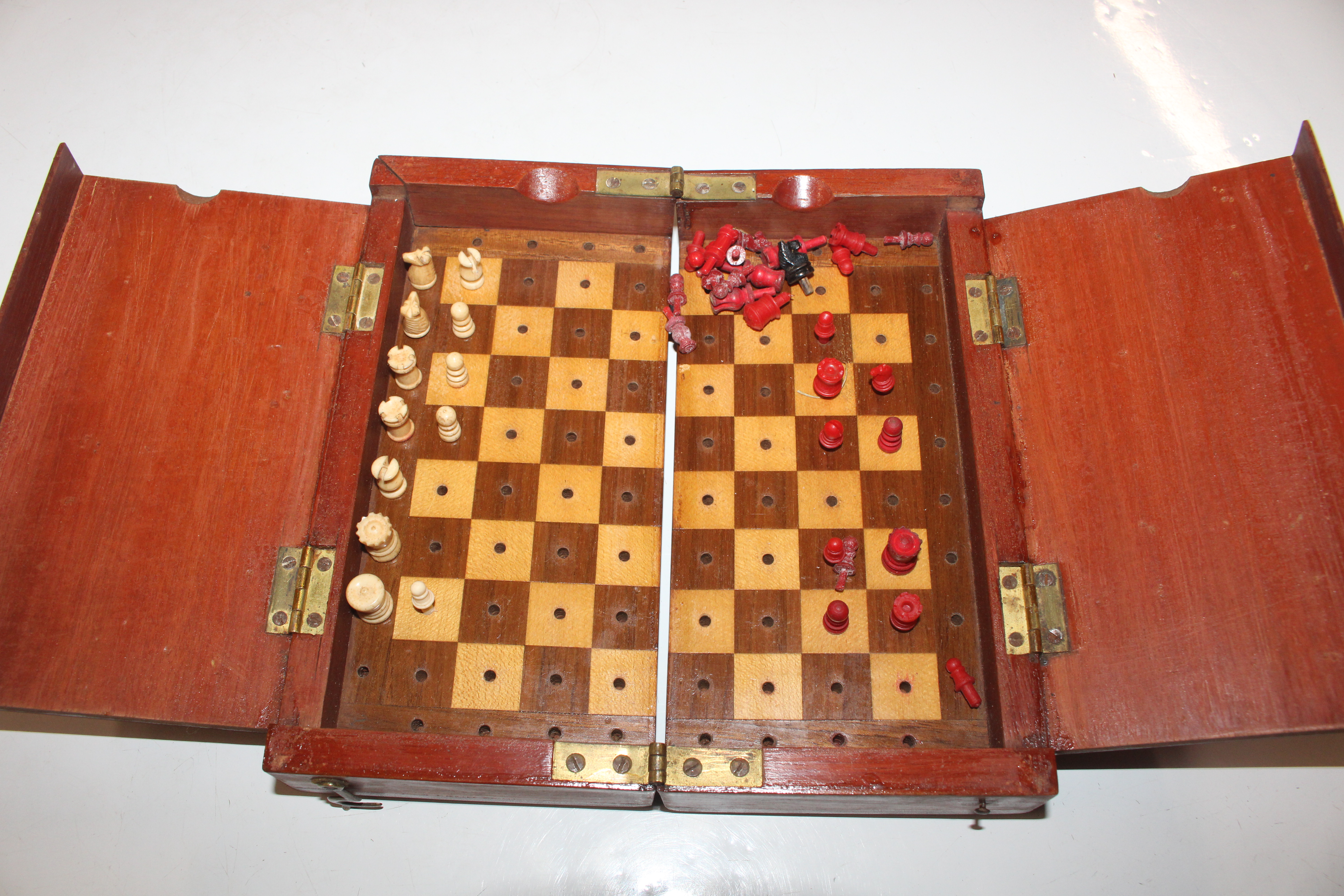 A K & C travelling chess set; a wooden folding tra - Image 2 of 9