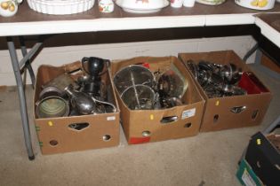 Three boxes of various silver plated ware includin