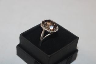 A vintage hallmarked sterling silver and smoky quartz dress ring, ring size Z