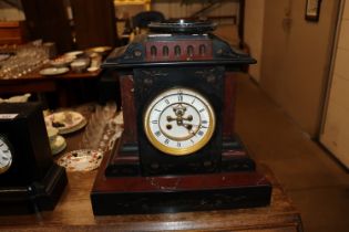 A late Victorian black slate and rouge marble two