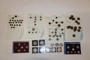 Four sheets of various coinage; Churchill and othe