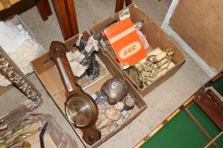 Four boxes containing various metalware and figure