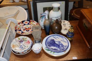 A quantity of various ceramics including Studio pottery vase, a Marie patterned dish, Art Deco clock