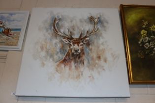John Ryan, acrylic on canvas depicting a red stag