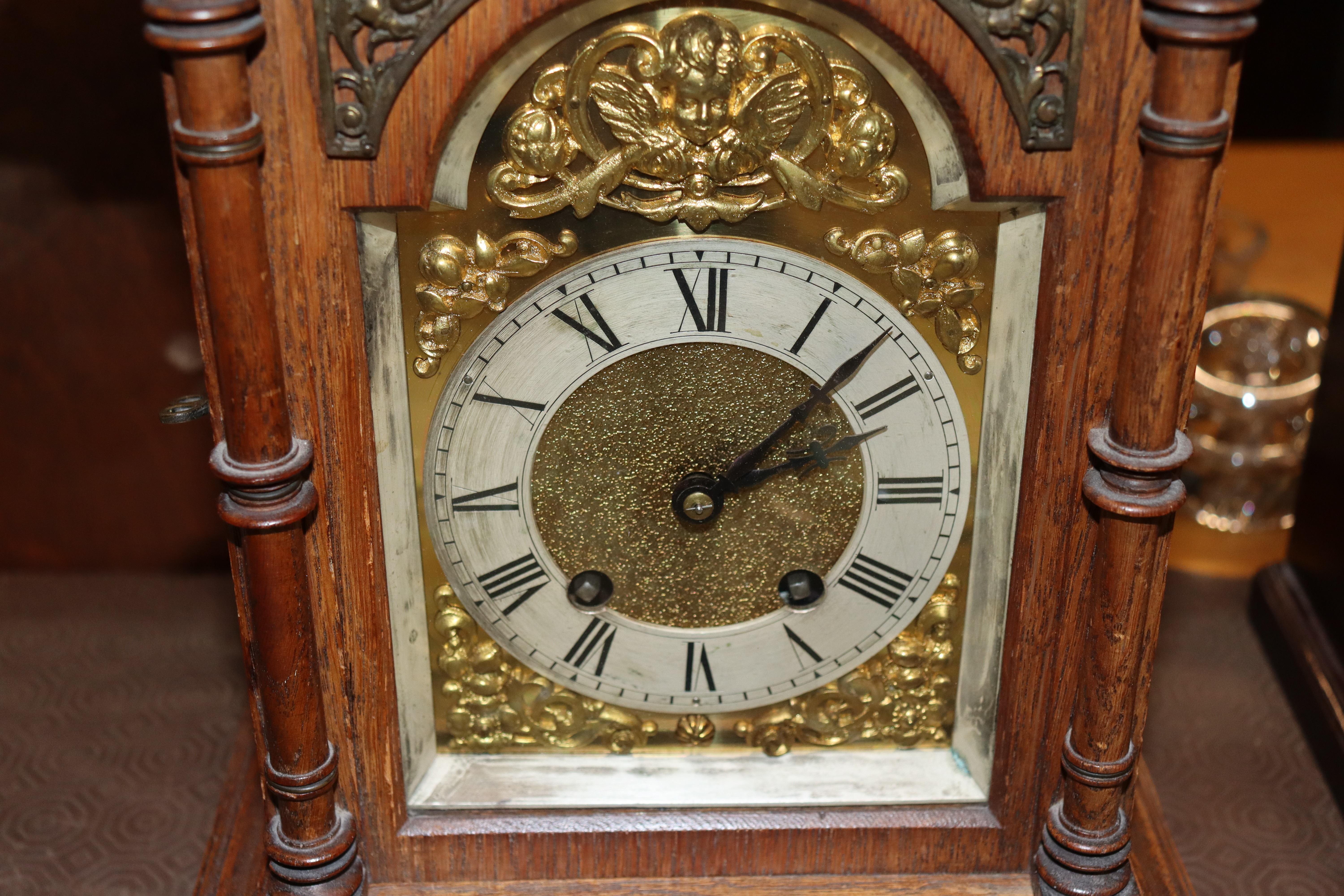 A Lenzkirch oak cased two hole clock with presenta - Image 2 of 5
