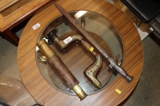 A brass three draw telescope AF and an oak and b