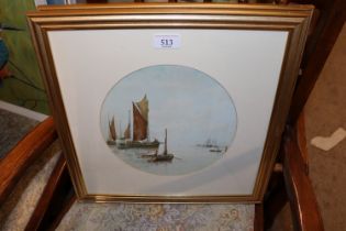 A pair of prints depicting fishing vessels at sund