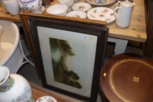 An oak framed print 'September eve' and gilt framed floral print