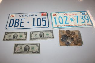 Two Virginia licence plates; a collection of paper